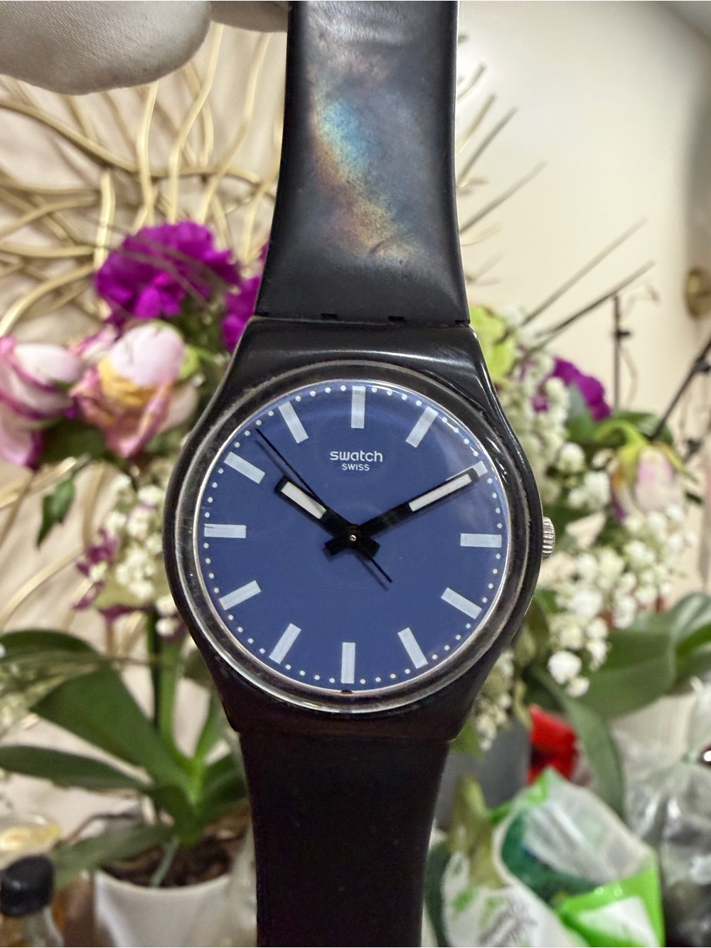 Swatch Nightsea GB281 Originals Gent Blue Dial Black Silicone 34mm Swiss Watch